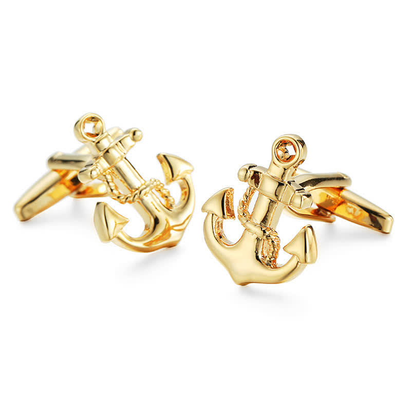Gemelos de ancla de barco en tono dorado para hombre (1 par)