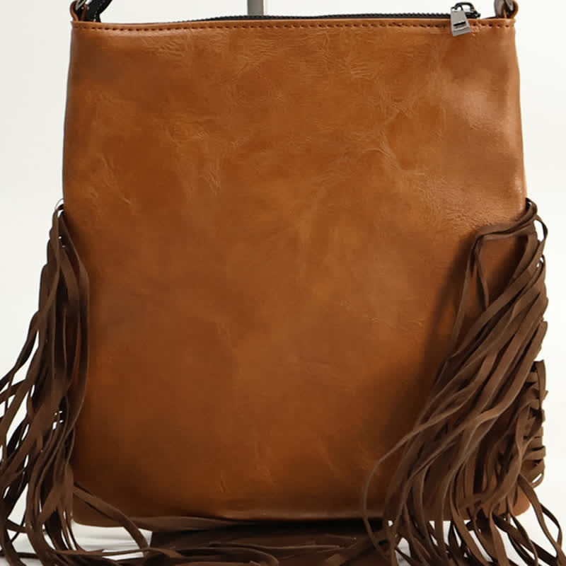 Bolso bandolera con flecos y estampado de vaca bohemio para mujer