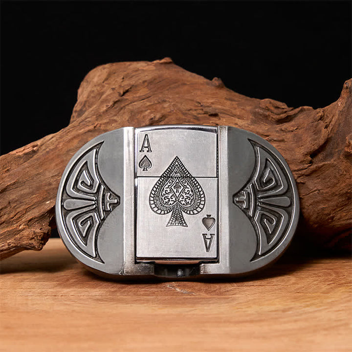 Cinturón de cuero para póquer Lucky ACE para hombre, hecho a mano, con encendedor oculto