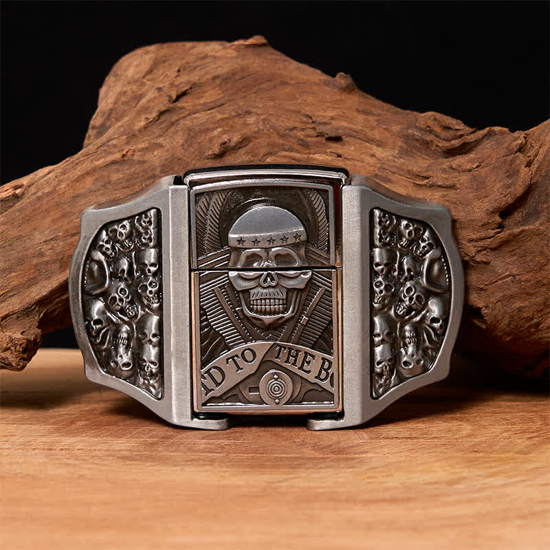 Cinturón de cuero con forma de calavera para hombre con encendedor oculto