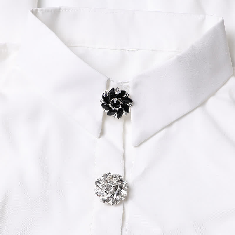 1 par de cubiertas de botones de camisa a presión con diamantes de imitación y flores de cristal