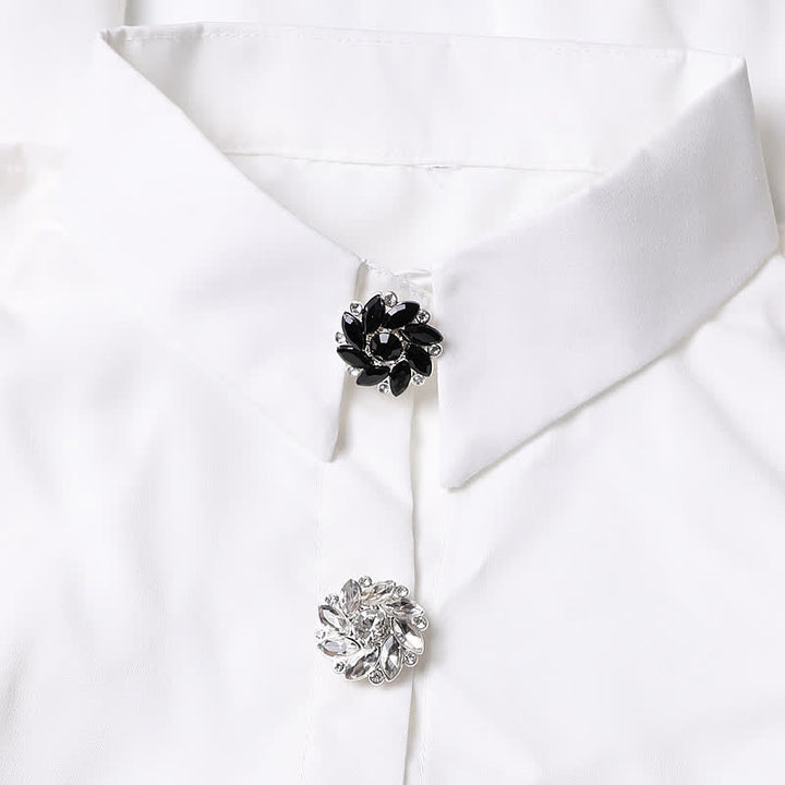 1 par de cubiertas de botones de camisa a presión con diamantes de imitación y flores de cristal