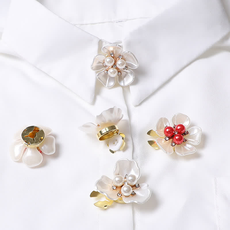 1 par de cubiertas de botones a presión para camisa con diseño de capullo de perla y flor de gardenia