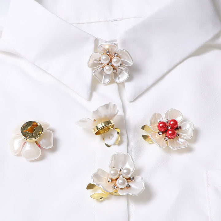 1 par de cubiertas de botones a presión para camisa con diseño de capullo de perla y flor de gardenia