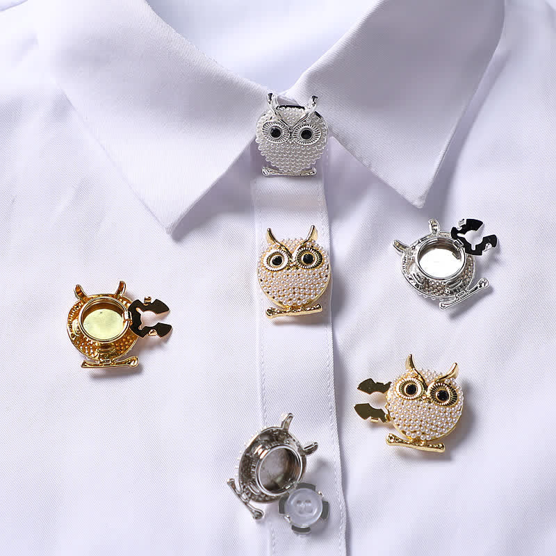 1 par de mini cubrebotones de camisa con diseño de búho y perlas