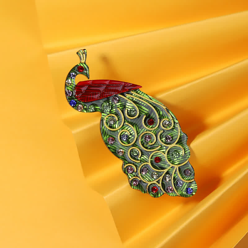 Broche de acrílico hecho a mano con forma de pavo real verde - Verde - image 1