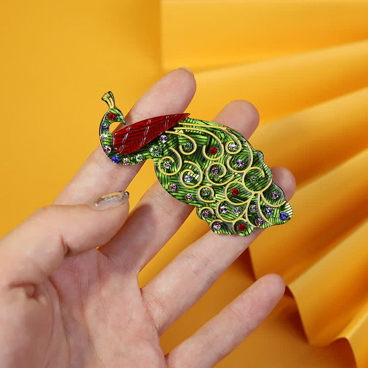 Broche de acrílico hecho a mano con forma de pavo real verde - image 3