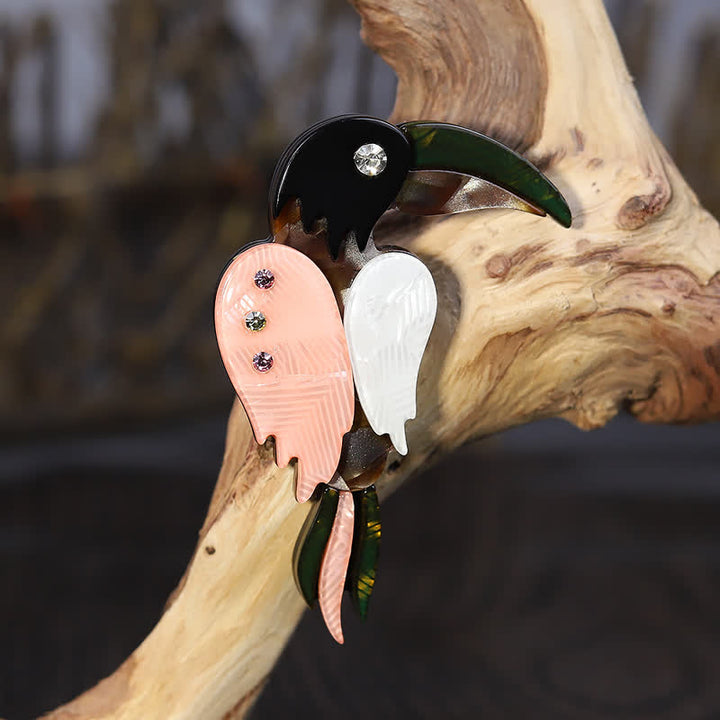 Broche de acrílico hecho a mano con forma de pájaro carpintero de dibujos animados - image 3