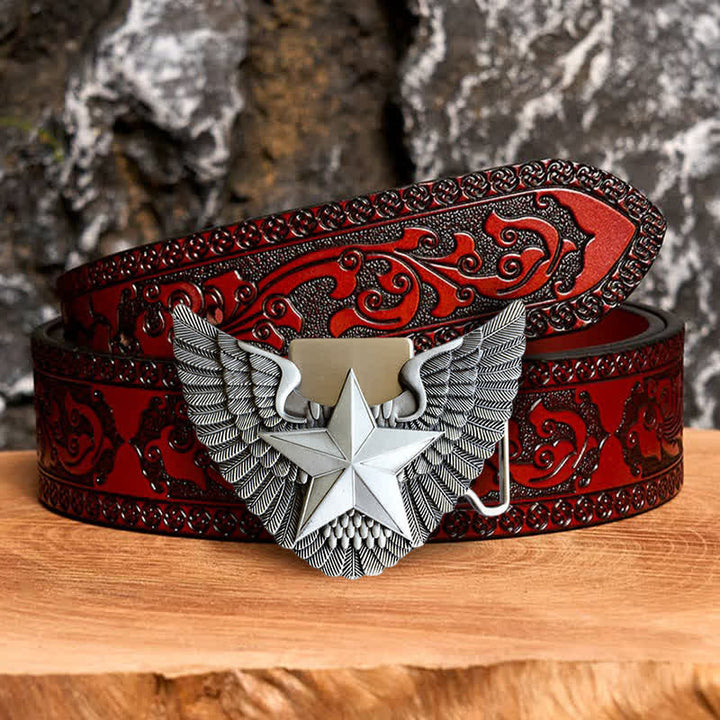 Cinturón de cuero con forma de estrella y alas de ángel para hombre con encendedor oculto