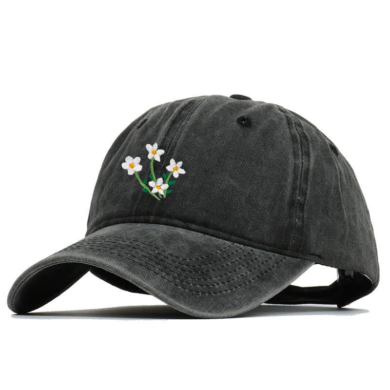 Gorra de béisbol ajustable con bordado floral de flores blancas - image 3