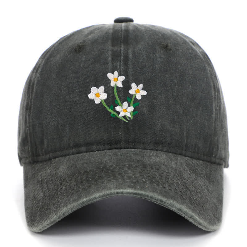 Gorra de béisbol ajustable con bordado floral de flores blancas - Verde militar - Ajustable (aproximadamente 21 5/8"-22 7/8") - image 12