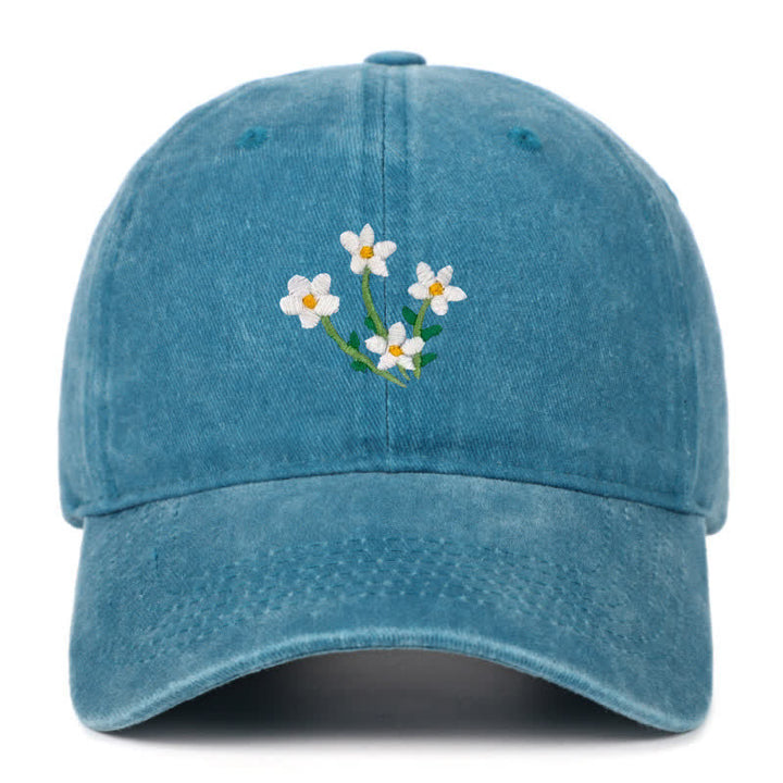 Gorra de béisbol ajustable con bordado floral de flores blancas - Verde azulado - Ajustable (aproximadamente 21 5/8"-22 7/8") - image 14