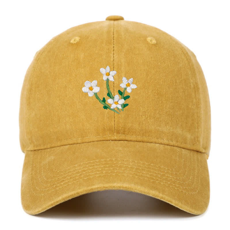 Gorra de béisbol ajustable con bordado floral de flores blancas - Amarillo - Ajustable (aproximadamente 21 5/8"-22 7/8") - image 15