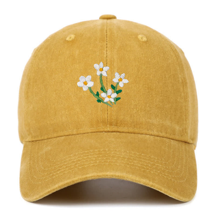 Gorra de béisbol ajustable con bordado floral de flores blancas - Amarillo - Ajustable (aproximadamente 21 5/8"-22 7/8") - image 15