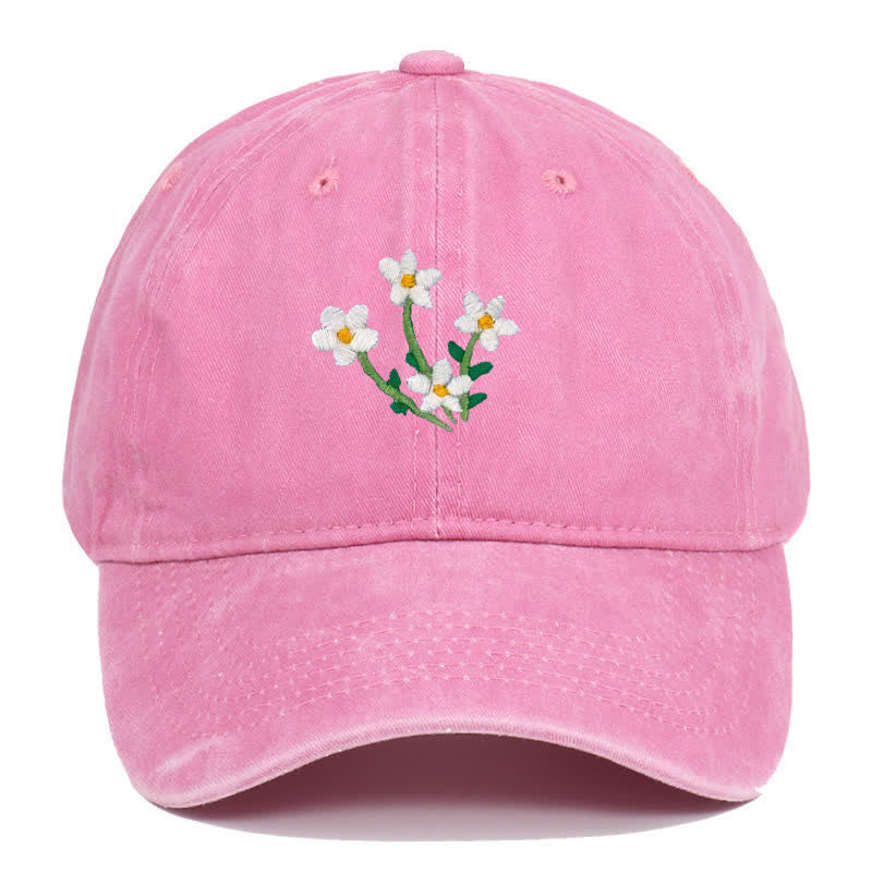 Gorra de béisbol ajustable con bordado floral de flores blancas - Rosa - Ajustable (aproximadamente 21 5/8"-22 7/8") - image 9