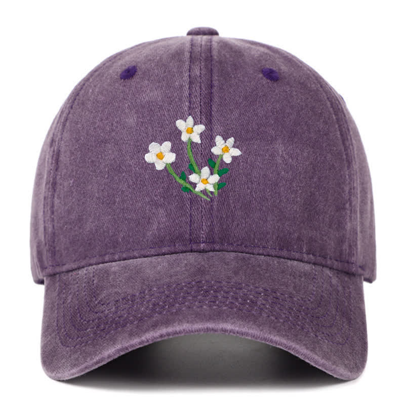 Gorra de béisbol ajustable con bordado floral de flores blancas - Púrpura - Ajustable (aproximadamente 21 5/8"-22 7/8") - image 10