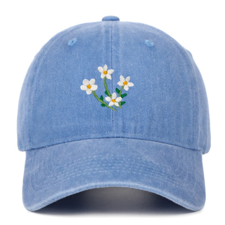 Gorra de béisbol ajustable con bordado floral de flores blancas - Azul cielo - Ajustable (aproximadamente 21 5/8"-22 7/8") - image 11