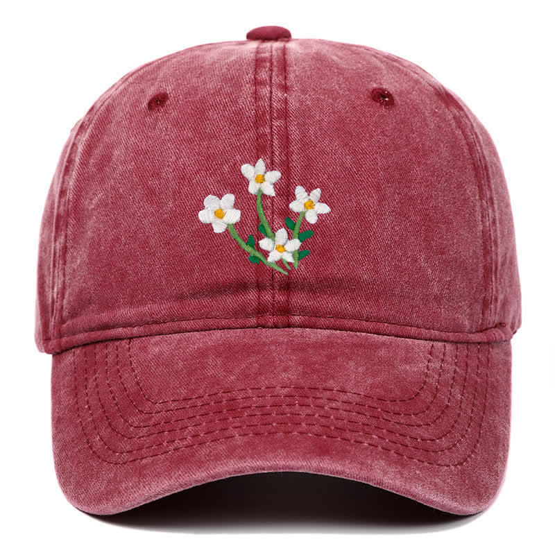 Gorra de béisbol ajustable con bordado floral de flores blancas - borgoña - Ajustable (aproximadamente 21 5/8"-22 7/8") - image 6