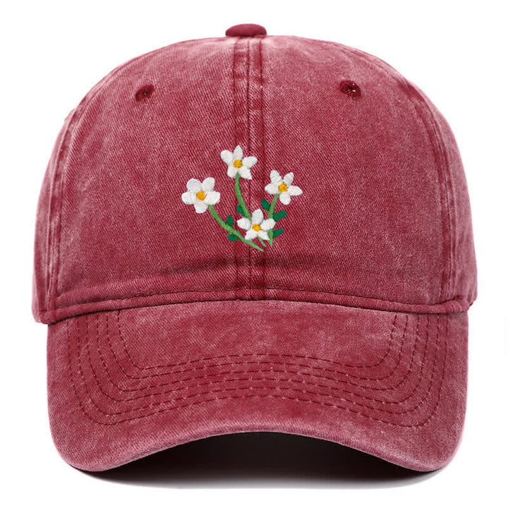 Gorra de béisbol ajustable con bordado floral de flores blancas - borgoña - Ajustable (aproximadamente 21 5/8"-22 7/8") - image 6