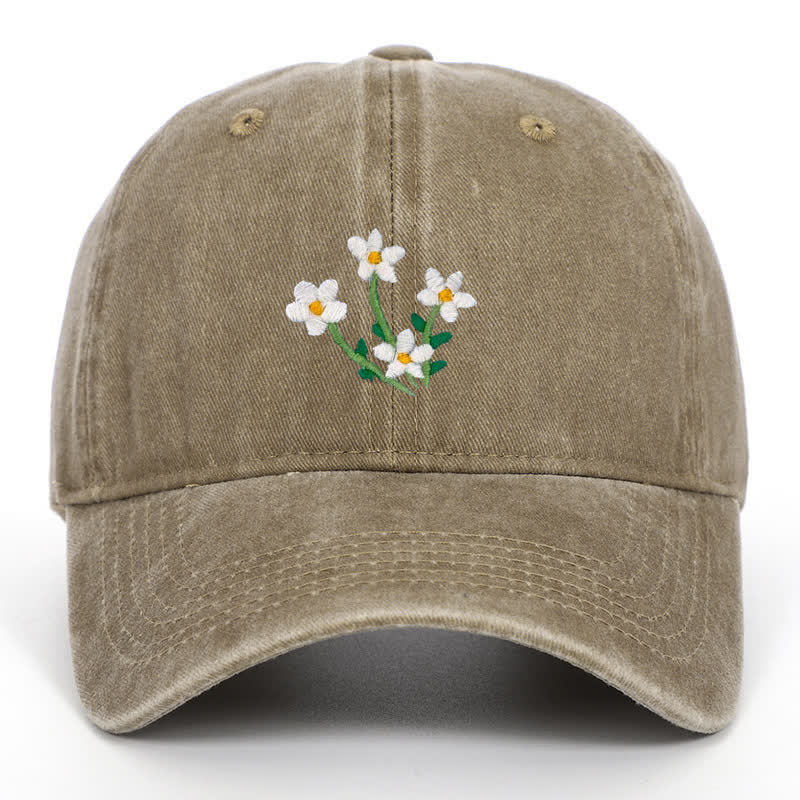 Gorra de béisbol ajustable con bordado floral de flores blancas - Caqui - Ajustable (aproximadamente 21 5/8"-22 7/8") - image 13