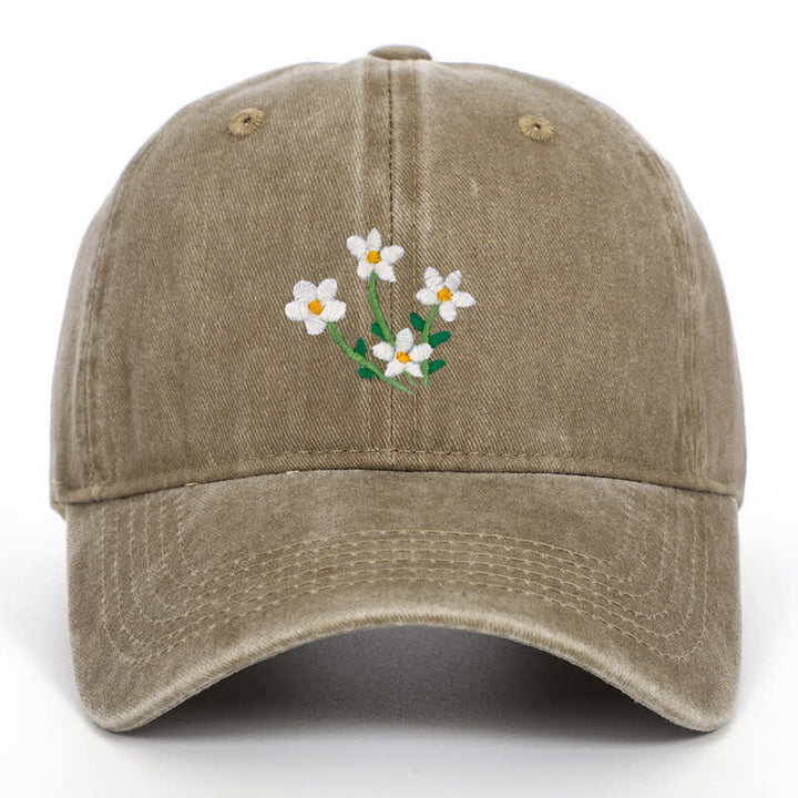 Gorra de béisbol ajustable con bordado floral de flores blancas - Caqui - Ajustable (aproximadamente 21 5/8"-22 7/8") - image 13