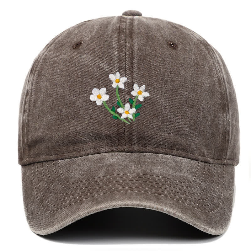 Gorra de béisbol ajustable con bordado floral de flores blancas - Café - Ajustable (aproximadamente 21 5/8"-22 7/8") - image 8