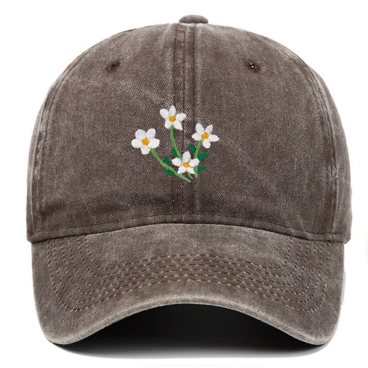 Gorra de béisbol ajustable con bordado floral de flores blancas - Café - Ajustable (aproximadamente 21 5/8"-22 7/8") - image 8