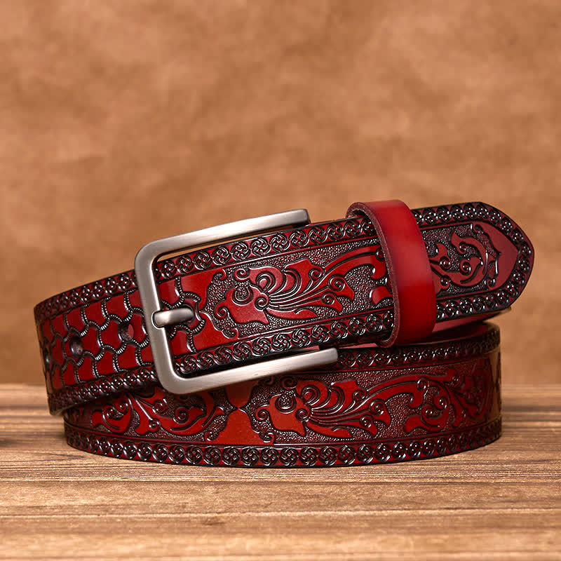 Cinturón de cuero de lujo con estampado floral en relieve para hombre - Marrón - 44 - image 9