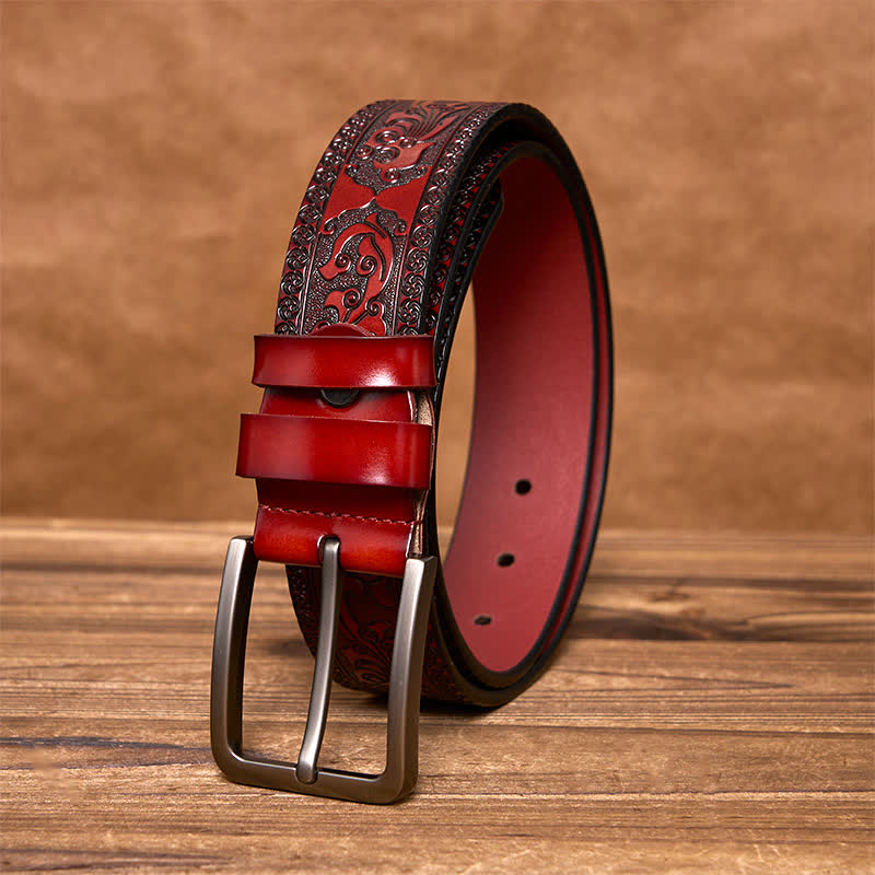 Cinturón de cuero de lujo con estampado floral en relieve para hombre - image 10