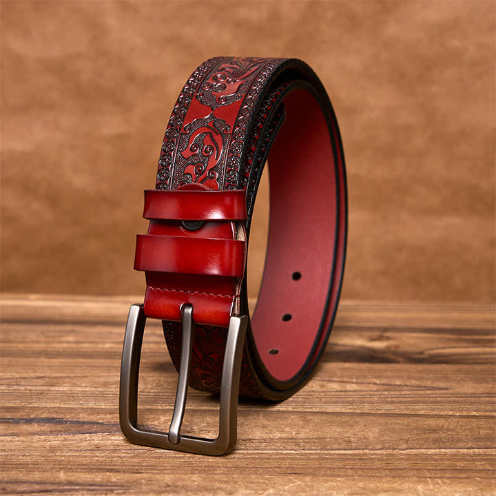 Cinturón de cuero de lujo con estampado floral en relieve para hombre - image 10
