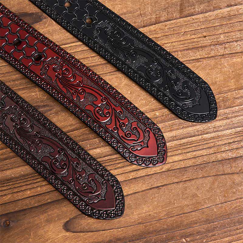 Cinturón de cuero de lujo con estampado floral en relieve para hombre - image 3