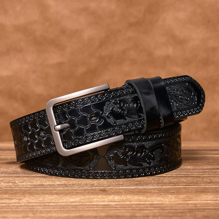 Cinturón de cuero de lujo con estampado floral en relieve para hombre - Negro - 44 - image 6