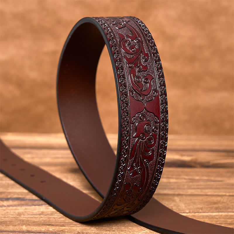 Cinturón de cuero de lujo con estampado floral en relieve para hombre - image 5
