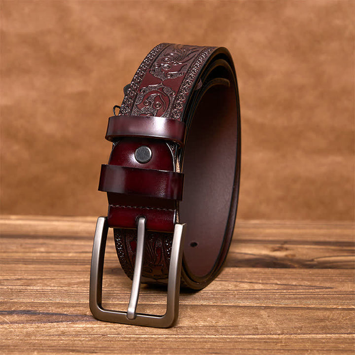 Cinturón de cuero de lujo con estampado floral en relieve para hombre - image 4