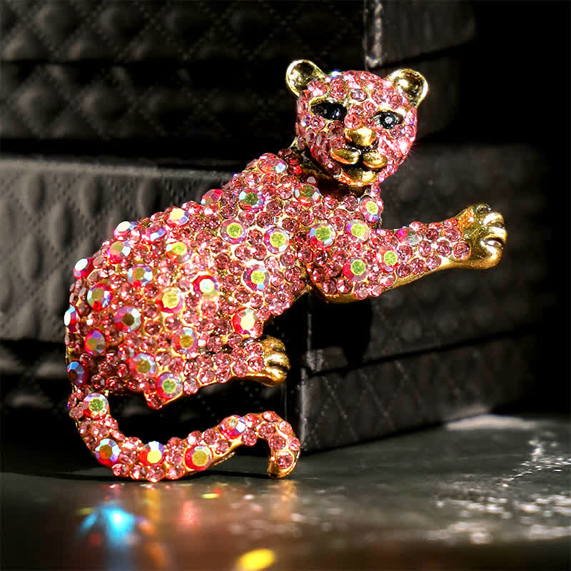 Broche grande de lujo con brillantes diamantes de imitación de tigre majestuoso para hombre - Rosa - image 16