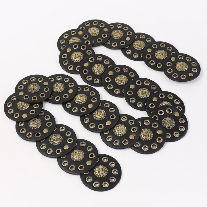 Cinturón de cuero negro circular retro hueco para mujer - image 4