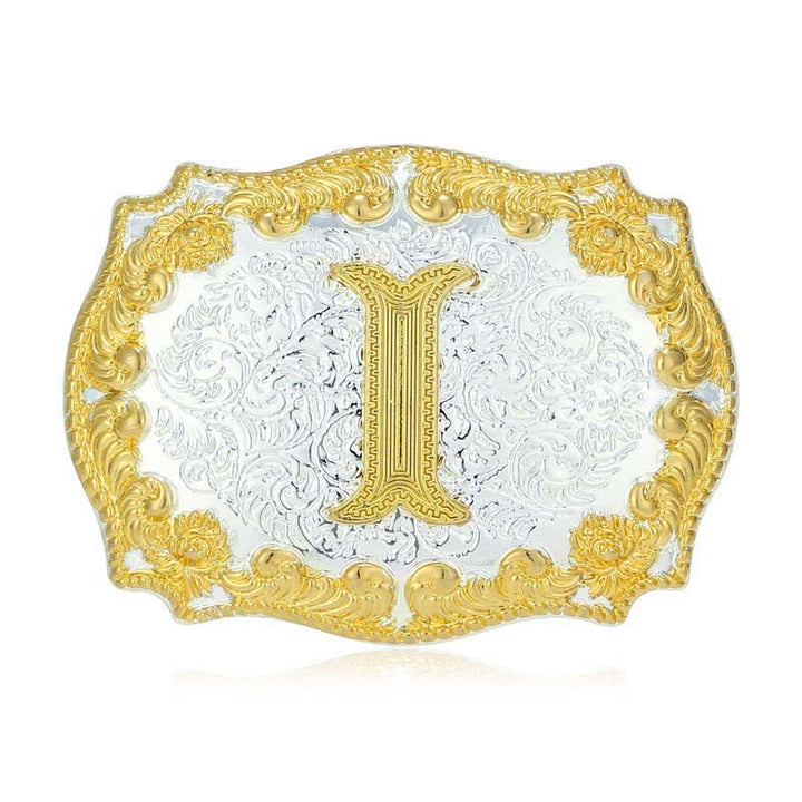 Cinturón de cuero con hebilla de letra inicial dorada para hombre - I - Sin cinturón - image 14