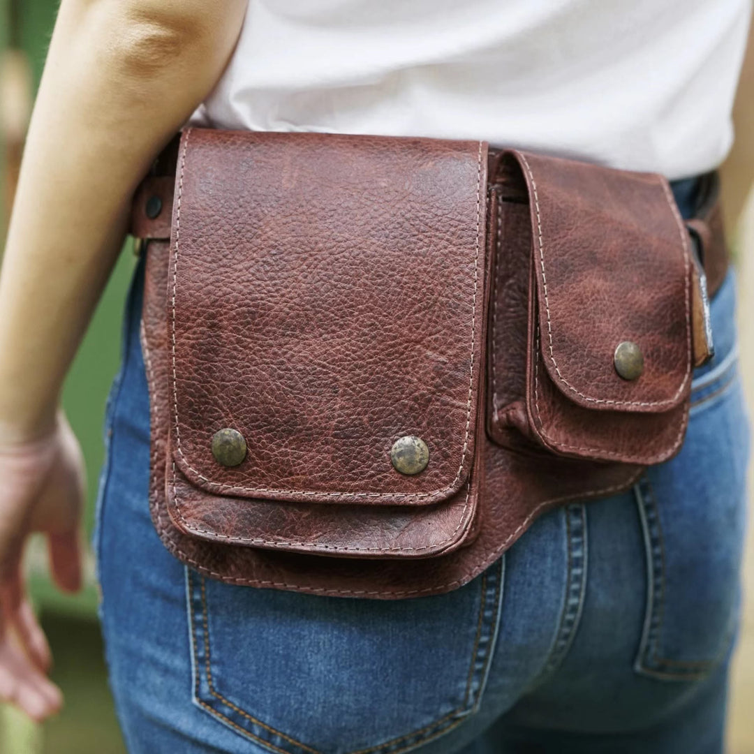 Riñonera unisex de cuero con botón para guardar el teléfono retro - Marrón - image 8