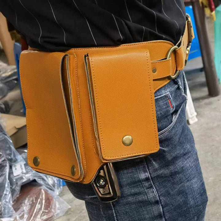 Riñonera unisex de cuero con botón para guardar el teléfono retro - Amarillo - image 5
