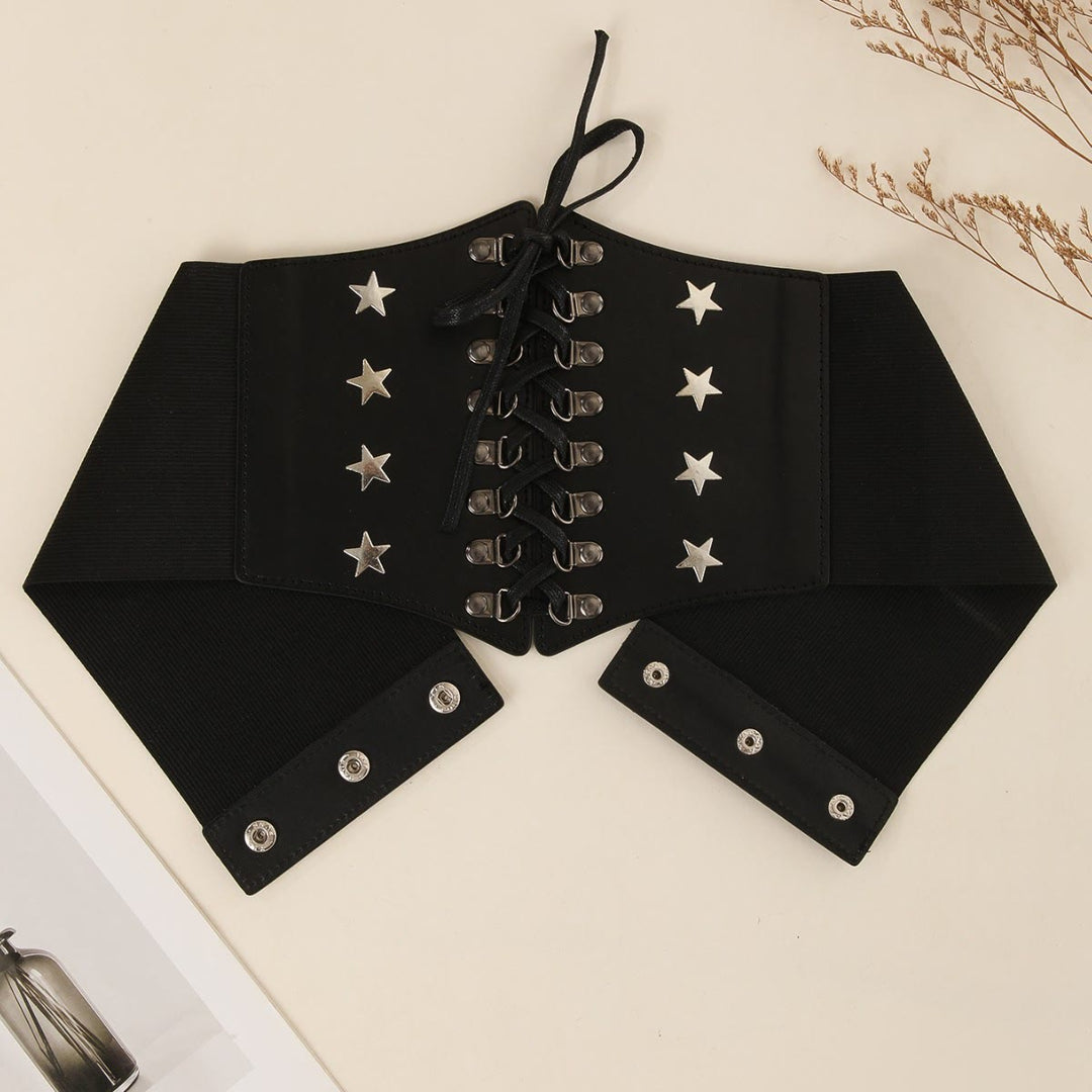 Cinturón de corsé con diseño de estrella para mujer, accesorio de cosplay retro negro - Negro - image 2