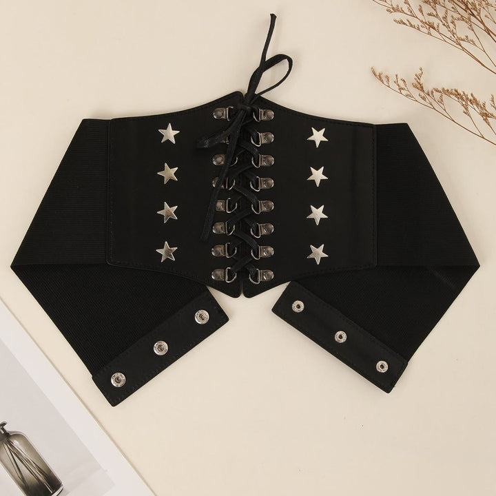 Cinturón de corsé con diseño de estrella para mujer, accesorio de cosplay retro negro - Negro - image 2