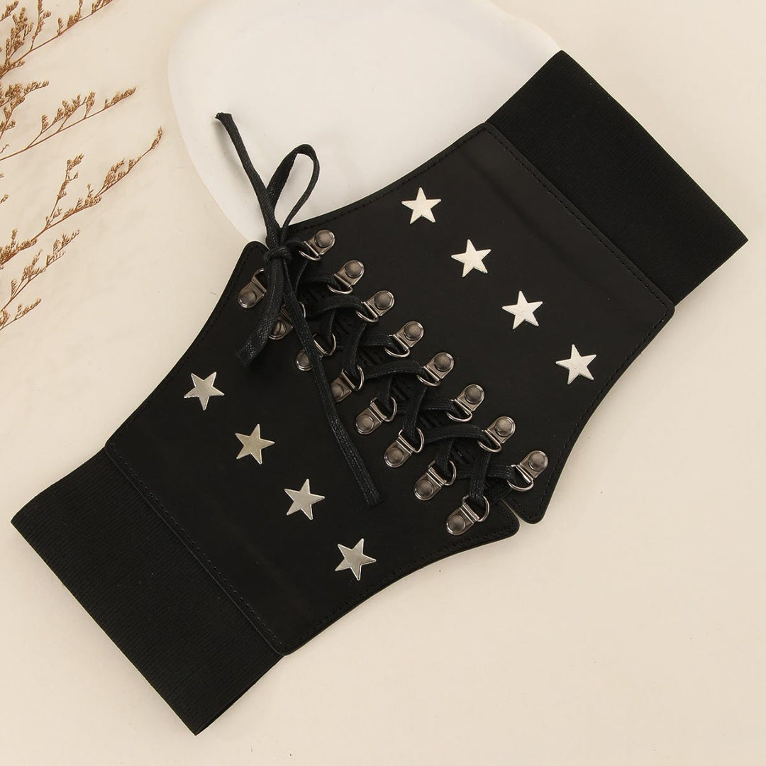 Cinturón de corsé con diseño de estrella para mujer, accesorio de cosplay retro negro - image 3