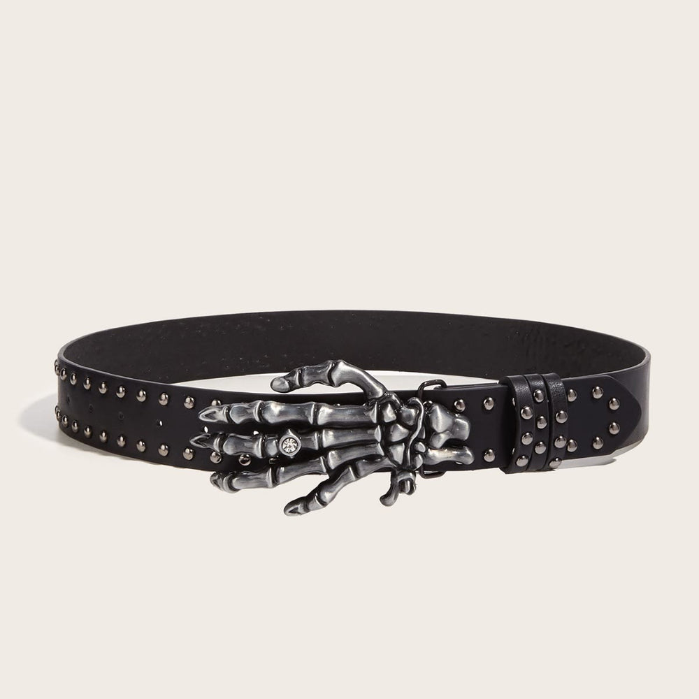 Cinturón con remaches de mano de esqueleto negro punk de Halloween - Negro - image 2