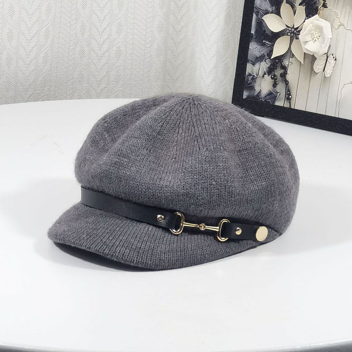 Boina de punto para mujer de estilo británico retro - Gris oscuro - Ajustable (22"-23 1/4") - image 5