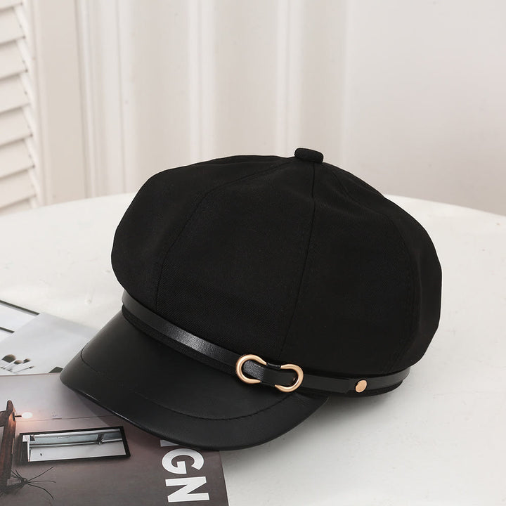 Boina de mujer con hebilla de ala de cuero estilo británico - Negro - Ajustable (21 5/8"-22 7/8") - image 3