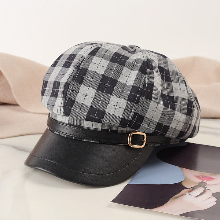 Boina retro con hebilla metálica y bloqueo de color para mujer - Negro - Ajustable (22"-23 5/8") - image 0