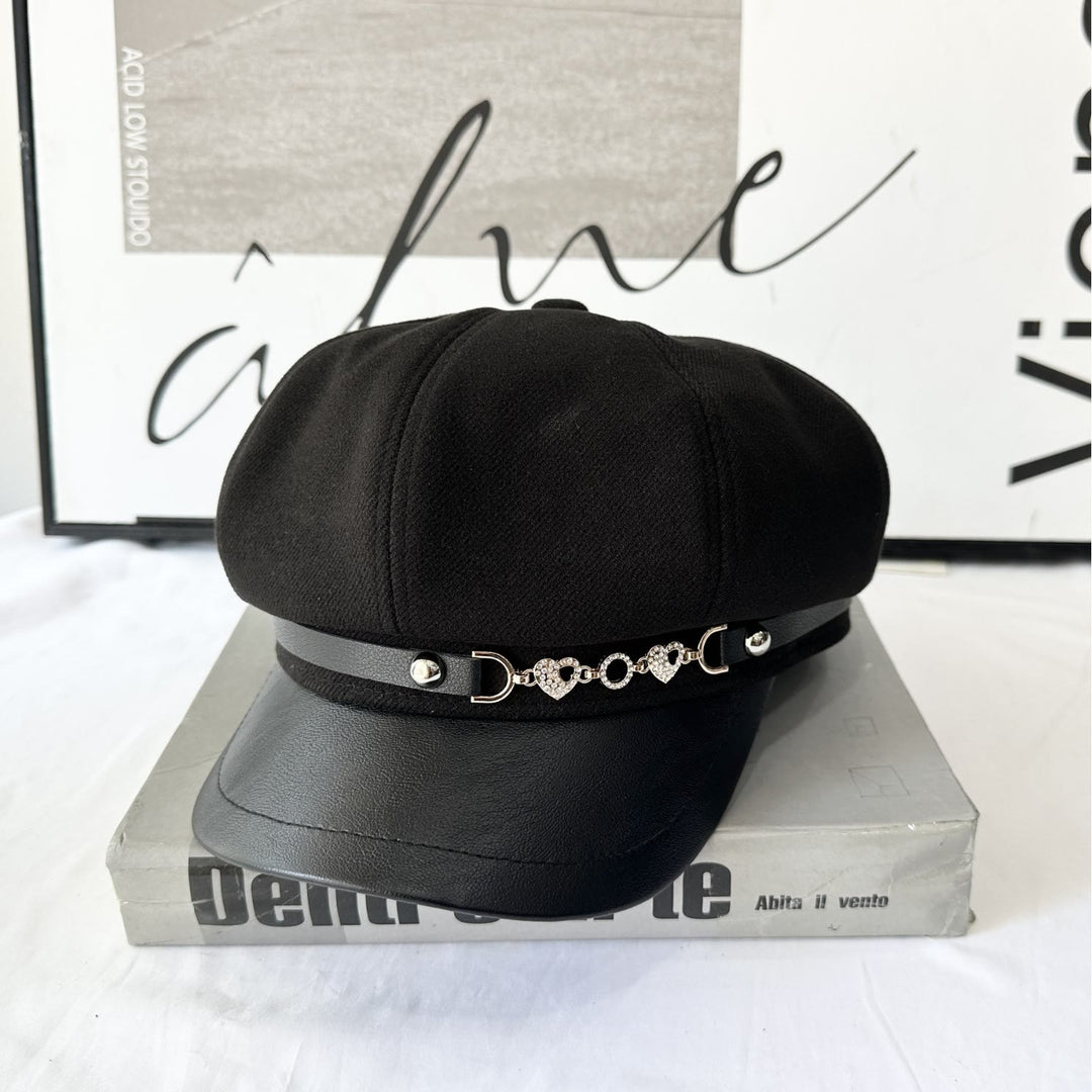Boina de invierno para mujer con hebilla de cadena de amor - Negro - Ajustable (21 1/4"-22 7/8") - image 4