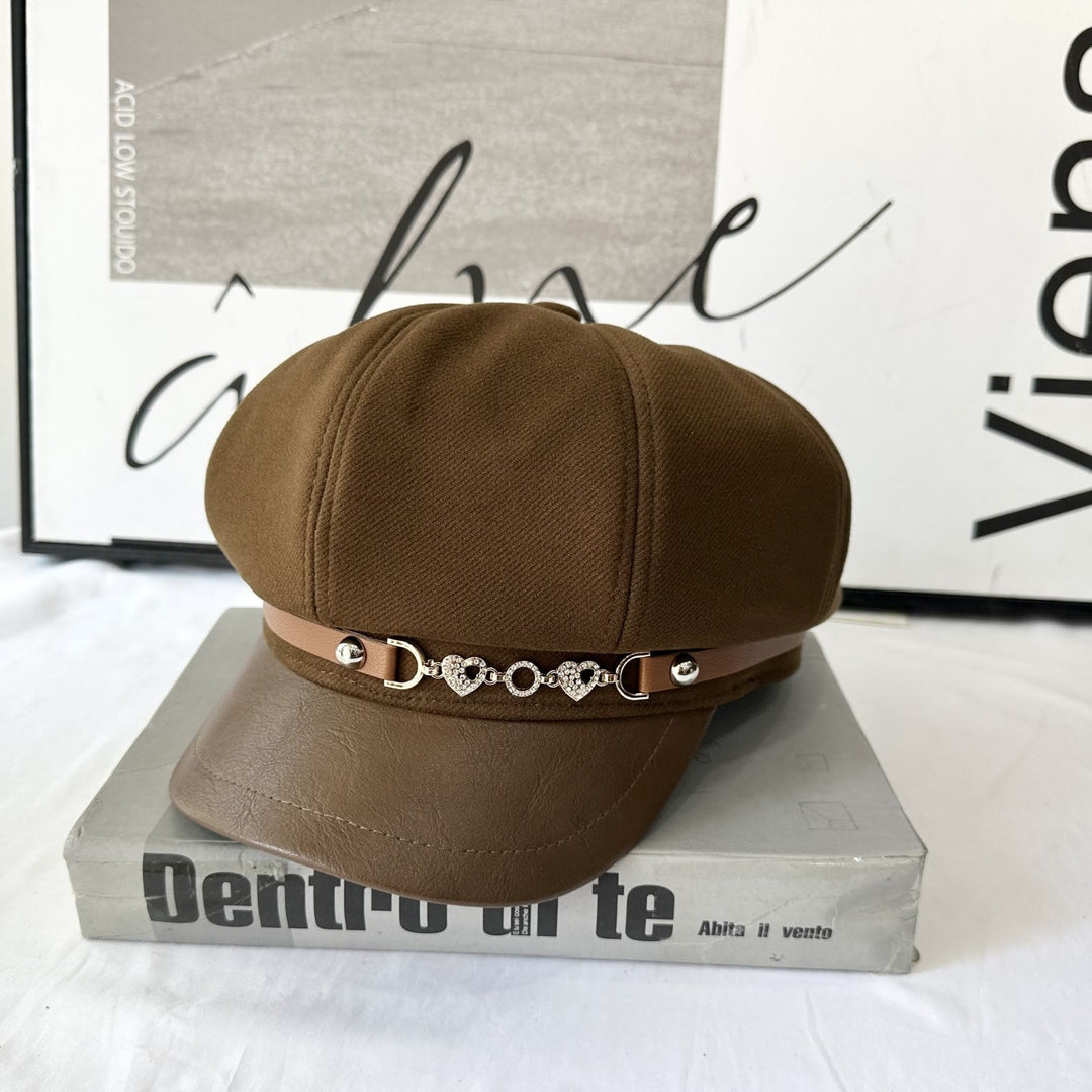 Boina de invierno para mujer con hebilla de cadena de amor - Café - Ajustable (21 1/4"-22 7/8") - image 3