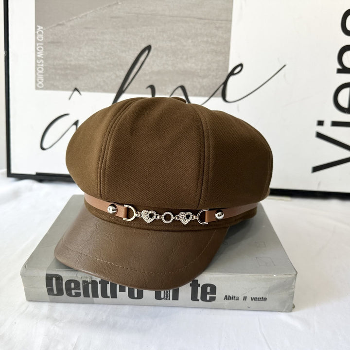 Boina de invierno para mujer con hebilla de cadena de amor - Café - Ajustable (21 1/4"-22 7/8") - image 3
