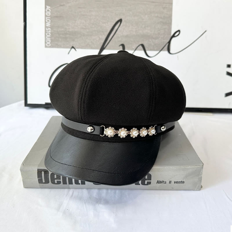 Boina de invierno para mujer con hebilla de metal y girasol perlado - Negro - Ajustable (21 1/4"-22 7/8") - image 3